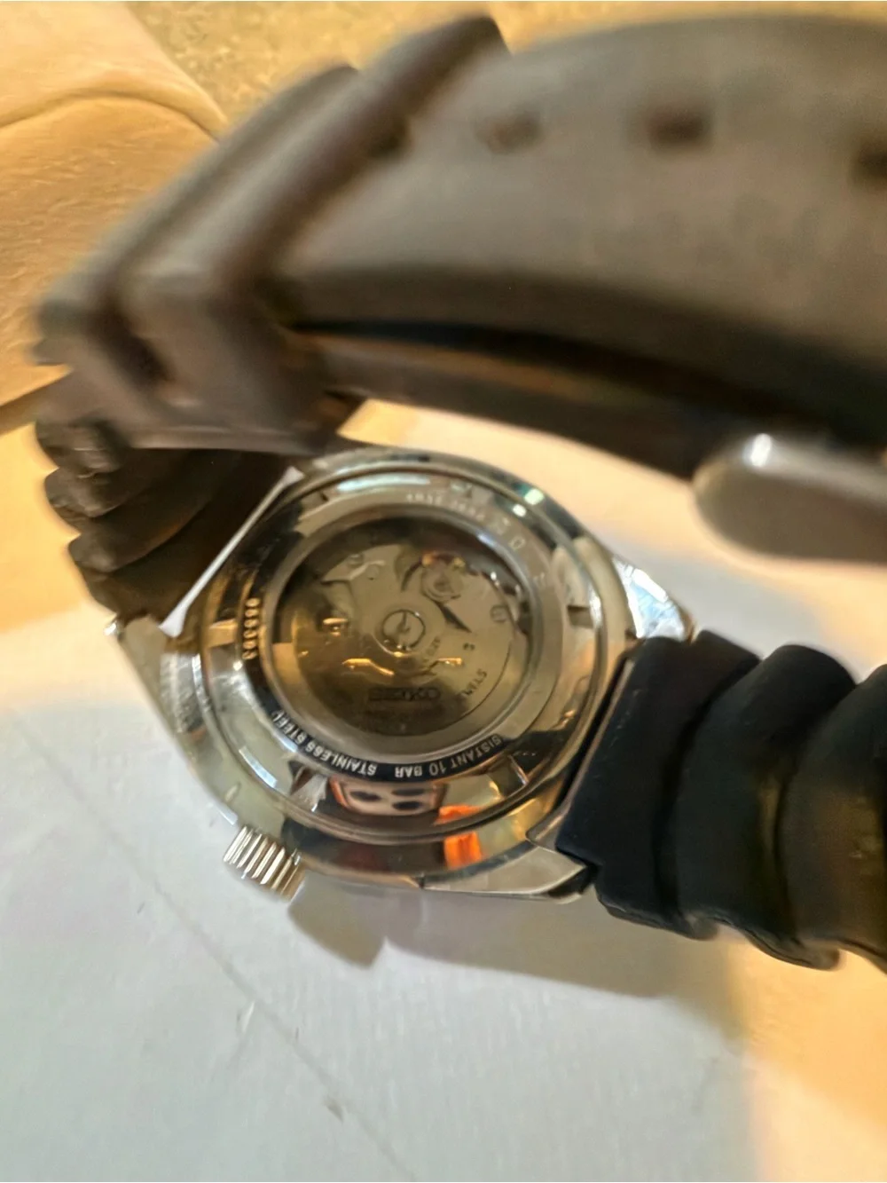 Seiko Black Dial Watch with Orange Bezel sport5